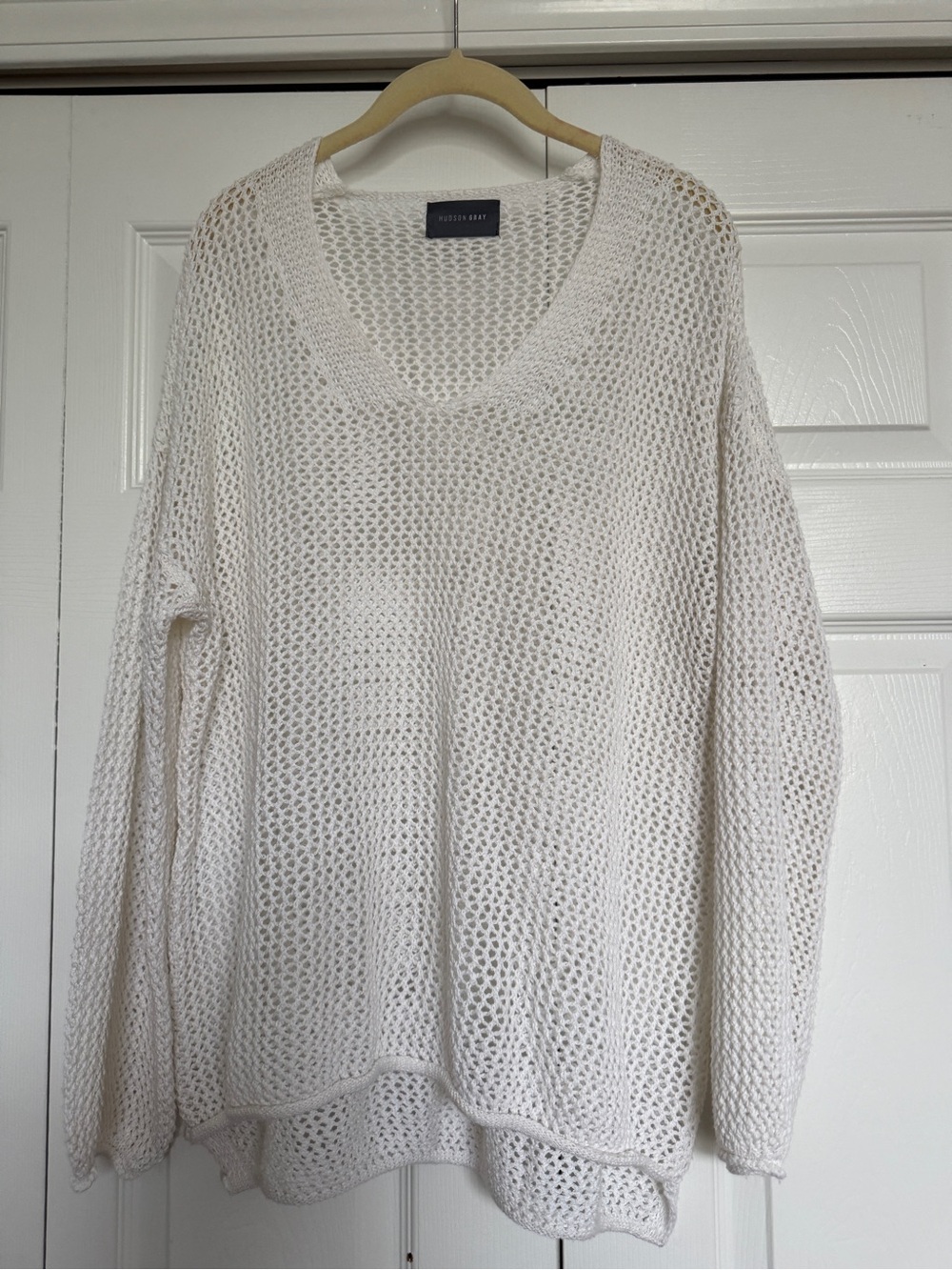 Open-Knit V-Neck Sweater in Ivory